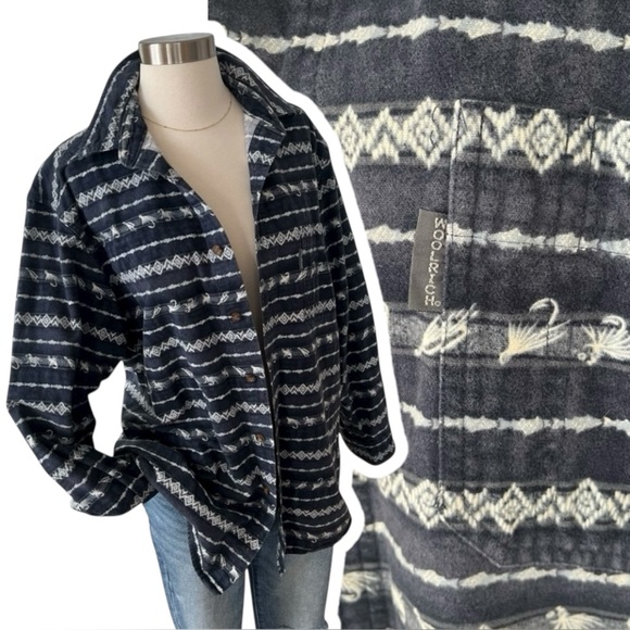 Woolrich Other - Woolrich blue flannel fishing lure print button down shirt Men’s M